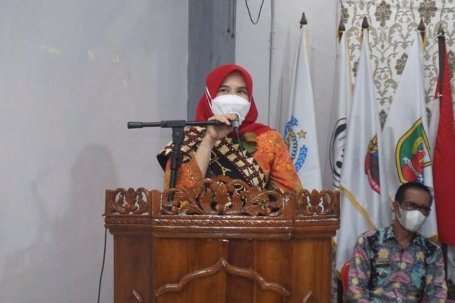 Hj. Winarni Nanang Ermanto memberikan Sosialisasi 1000 hari pertama kelahiran (HPK) di Desa Mandah  Kecamatan Natar Lampung Selatan 